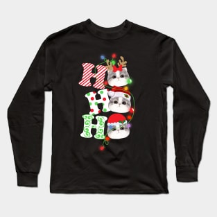 Ho Ho Ho Funny Christmas For Cat Lovers Long Sleeve T-Shirt